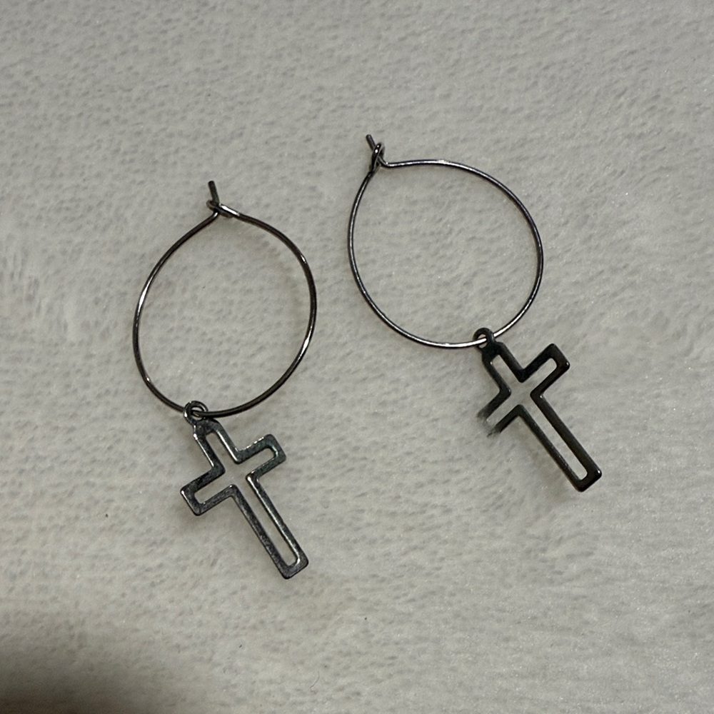 Silver Cross Hoop Earrings